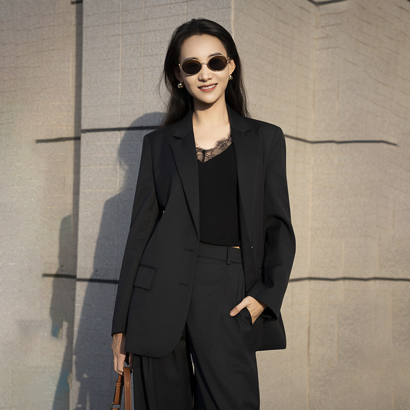 纯元少量 MD女装 精仿羊毛 秋冬新款 黑色高个子西装外套休闲上衣