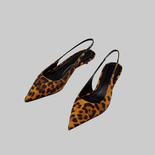 MD浅口后绊带高跟豹纹细跟单鞋