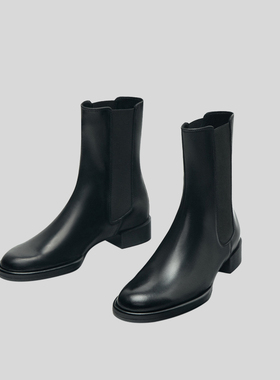 《犀利哥》MD女鞋 秋季新款黑色平底切尔西短靴 休闲短筒防滑靴子