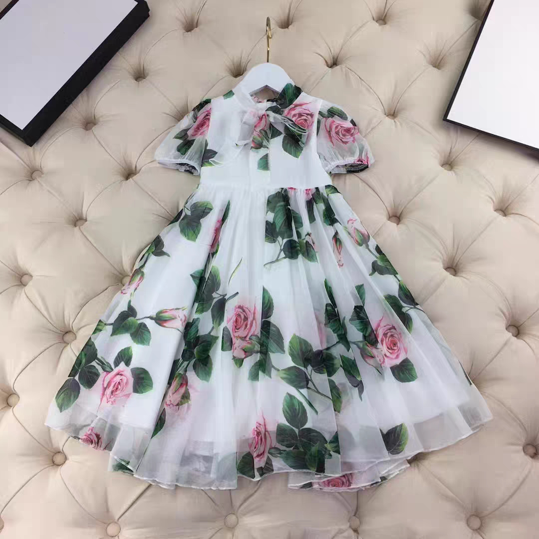 女童短袖连衣裙夏季新款儿童雪纺大摆裙女孩花朵公主裙中大童