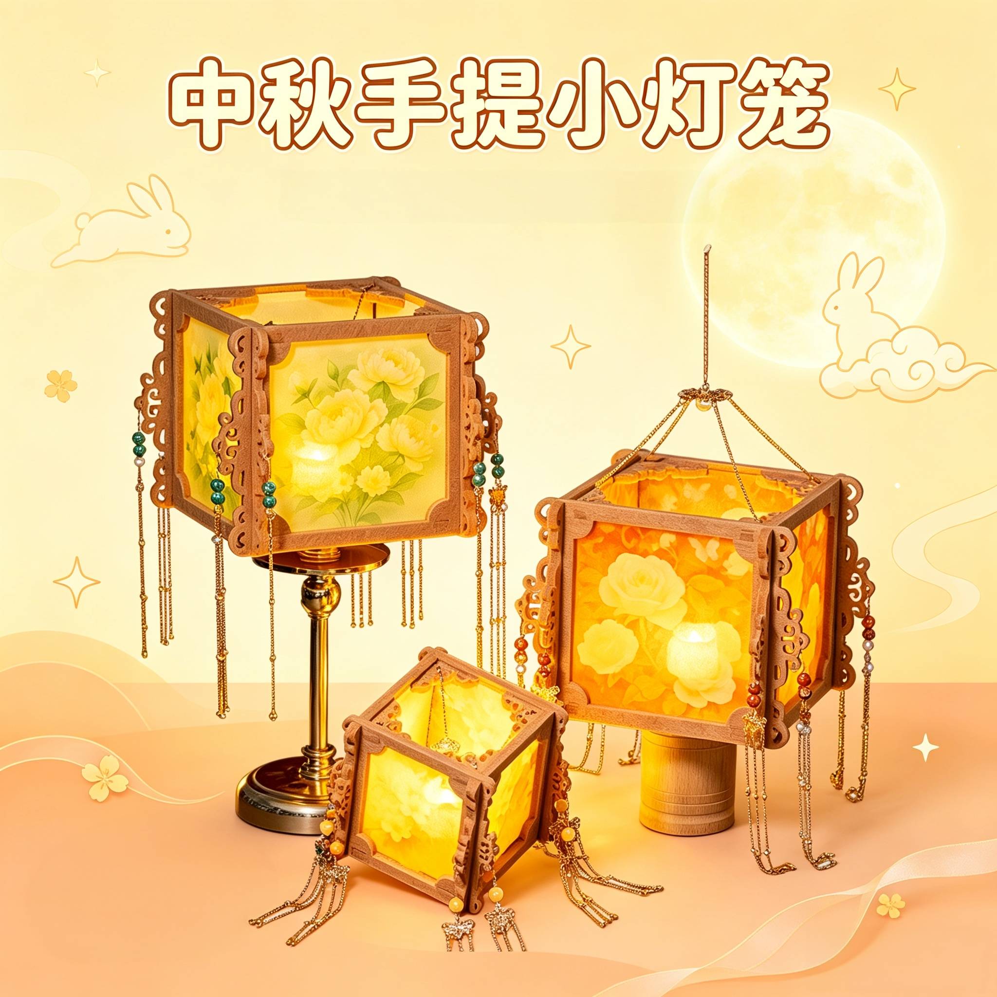 中秋四方发光灯笼材料包
