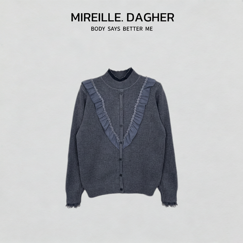 新米莱2025秋冬新款上衣修身立领拼蕾丝加厚女士打底毛衣29706