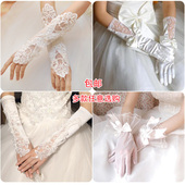 月下相恋韩式 新娘手套结婚婚纱短长款 蕾丝绣花露指手套裙撑配饰