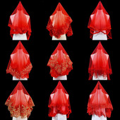 中国风结婚新娘红盖头半透明头纱软纱秀禾服喜帕中式 婚礼头纱头饰