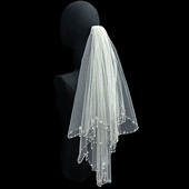 新娘结婚主婚纱头纱双层短款 珍珠头纱领证登记结婚拍照道具头纱