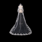 长款 新款 新娘头纱白色蕾丝大花边婚纱头纱 拖尾唯美豪华蕾丝头纱