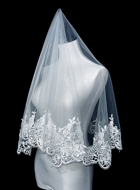 新娘结婚主婚纱头纱超仙森系韩式蕾丝头纱领证登记拍照道具头纱
