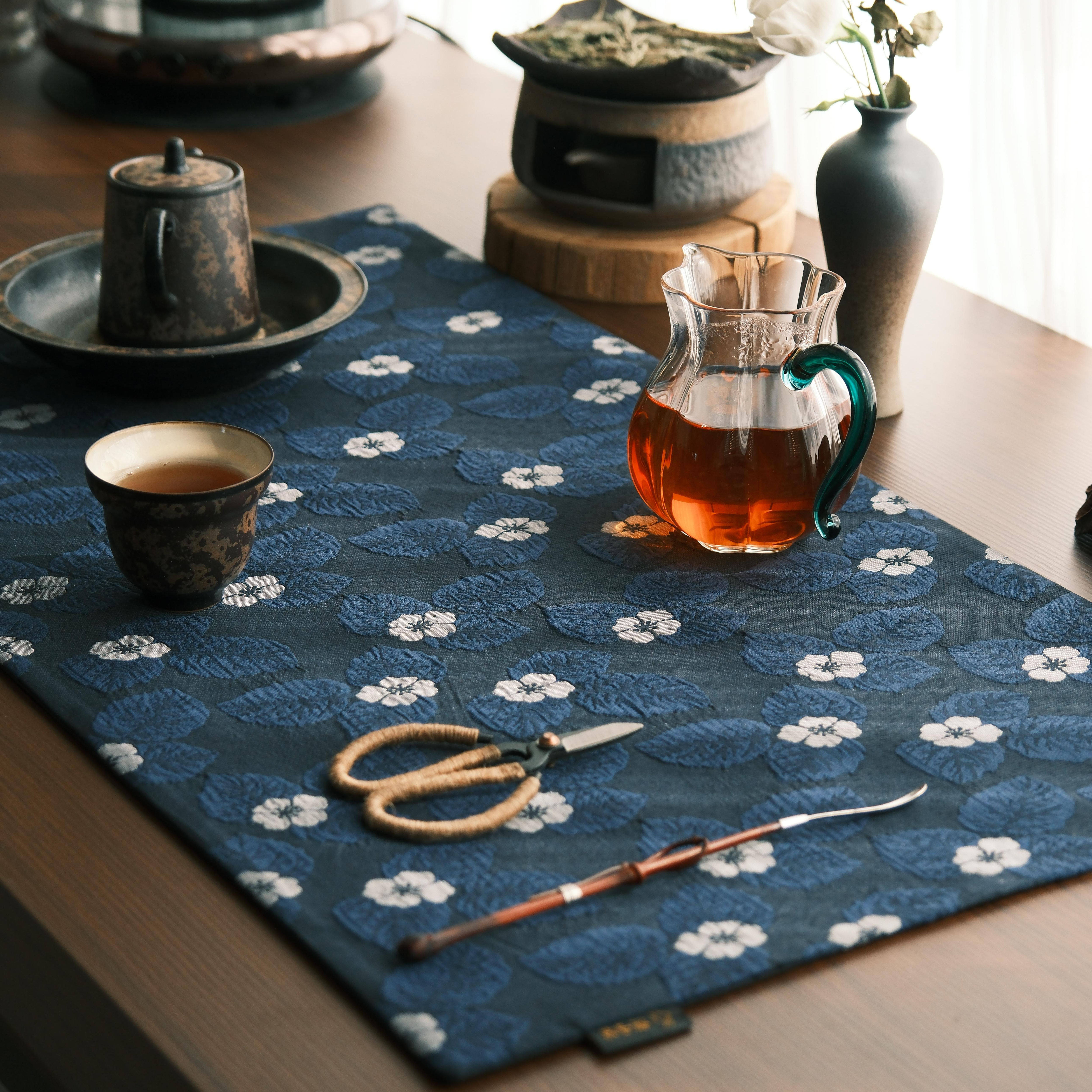 清山手工茶席 小和春日 织锦缎茶席日式浮雕茶席吸水茶席干泡茶席