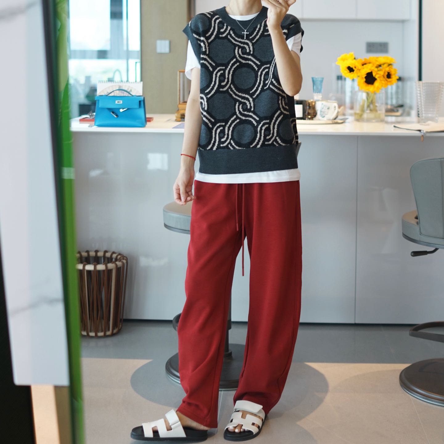 绵羊毛气质提花圆领背心