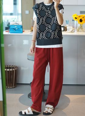 绵羊毛气质提花圆领背心