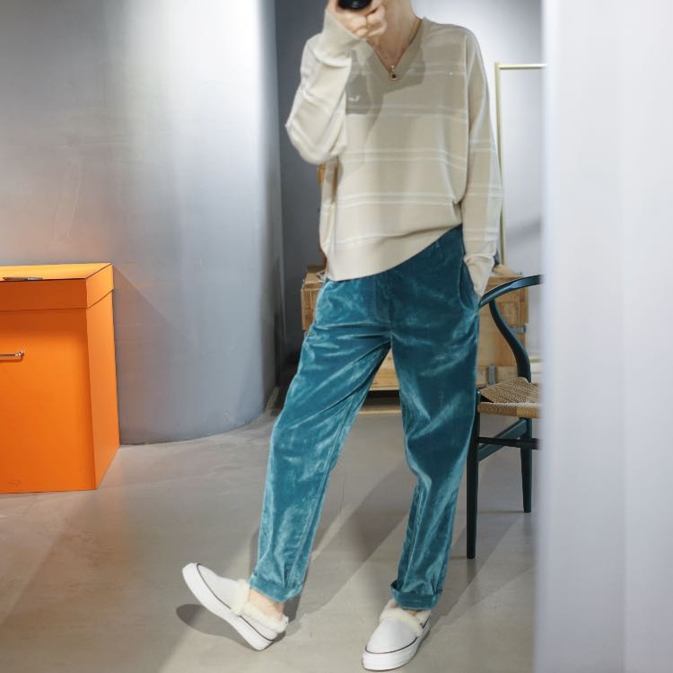 水洗丝绒套装西装与长裤