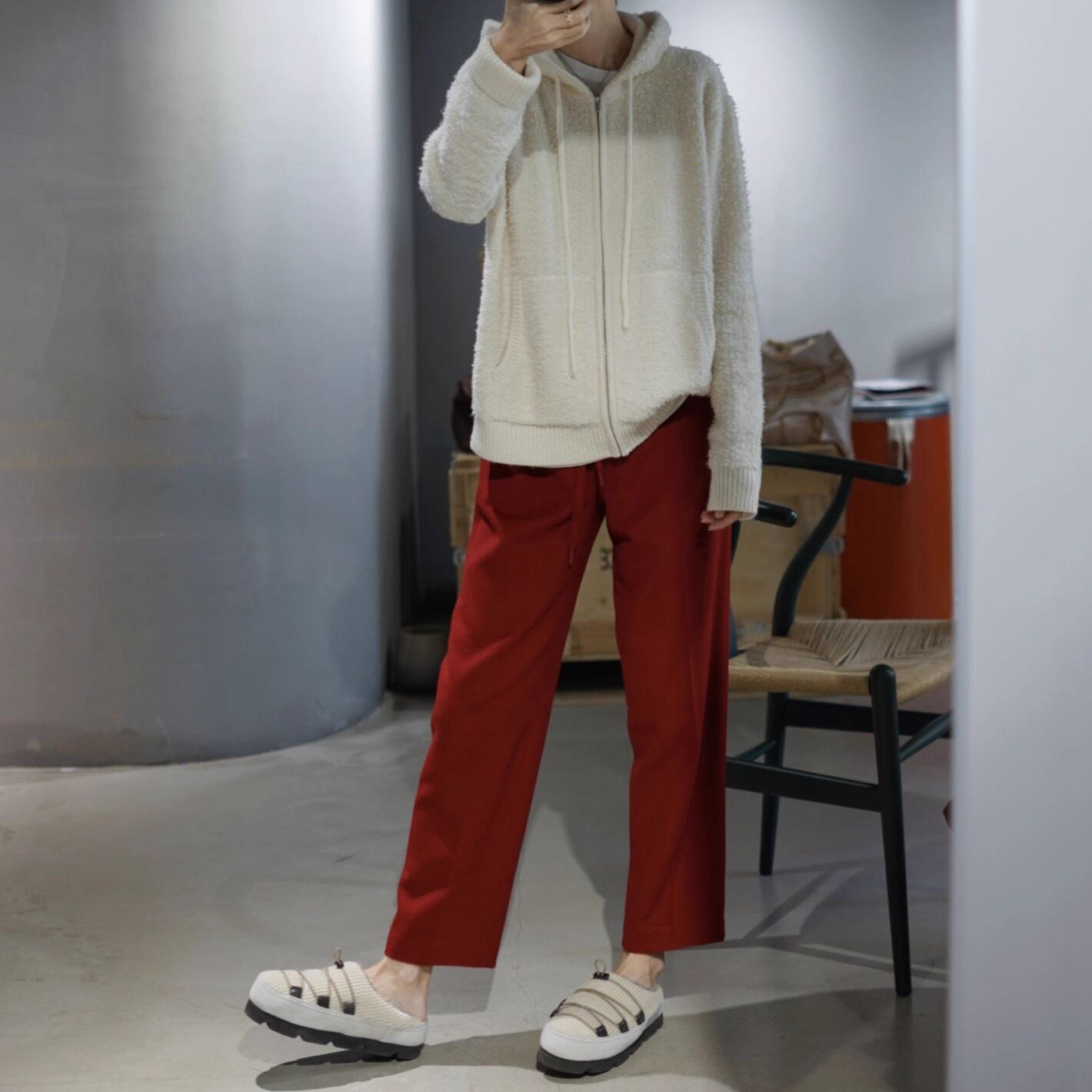 版型chao好！羊毛驼绒真丝梭织裤