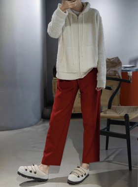 版型chao好！羊毛驼绒真丝混纺梭织裤2色