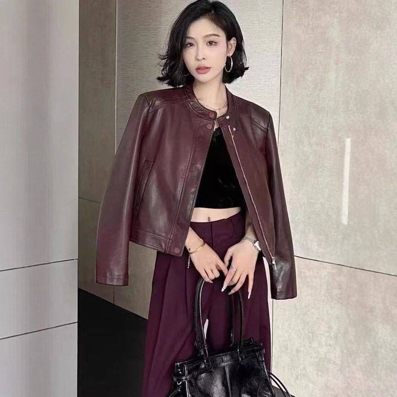 韩系2025秋冬新款韩版宽松圆领复古通勤休闲百搭夹克皮衣短外套女,女装/女士精品,皮衣,淘宝优惠券,粉丝福利购,淘宝优惠卷