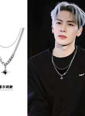 芒星双层项链男款潮毛衣链轻奢小众设计感嘻哈风情侣男生女锁骨链