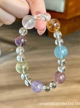女彩色糖果水晶手饰品黄水晶手串天然海蓝宝粉手链多宝多巴胺爆款