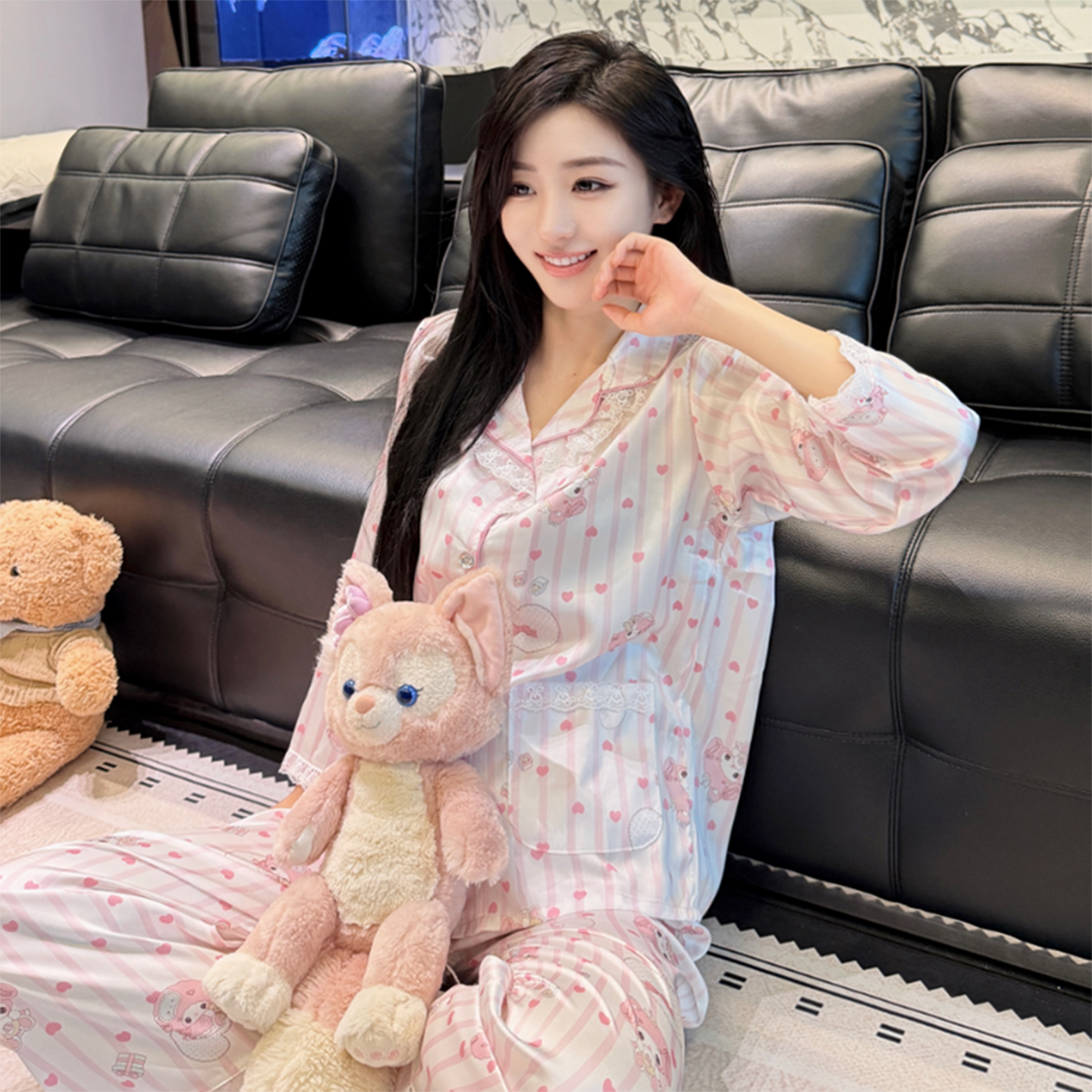 冰雪丝绸波点高级感睡衣套装女