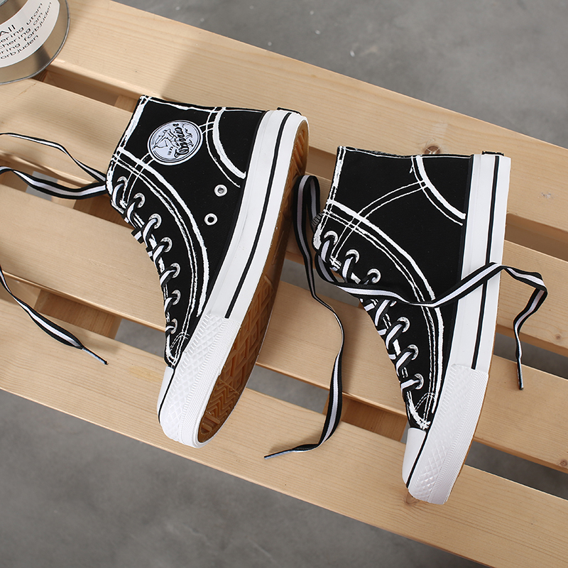 Huili genuine hand-painted canvas shoes womens lace up high Gang mens graffiti explosive change limited student secondary yuan small white shoes