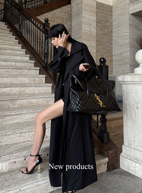 ROY11 经典重现2.0 黑色风衣女秋高级感气质辣妹收腰长款大衣外套