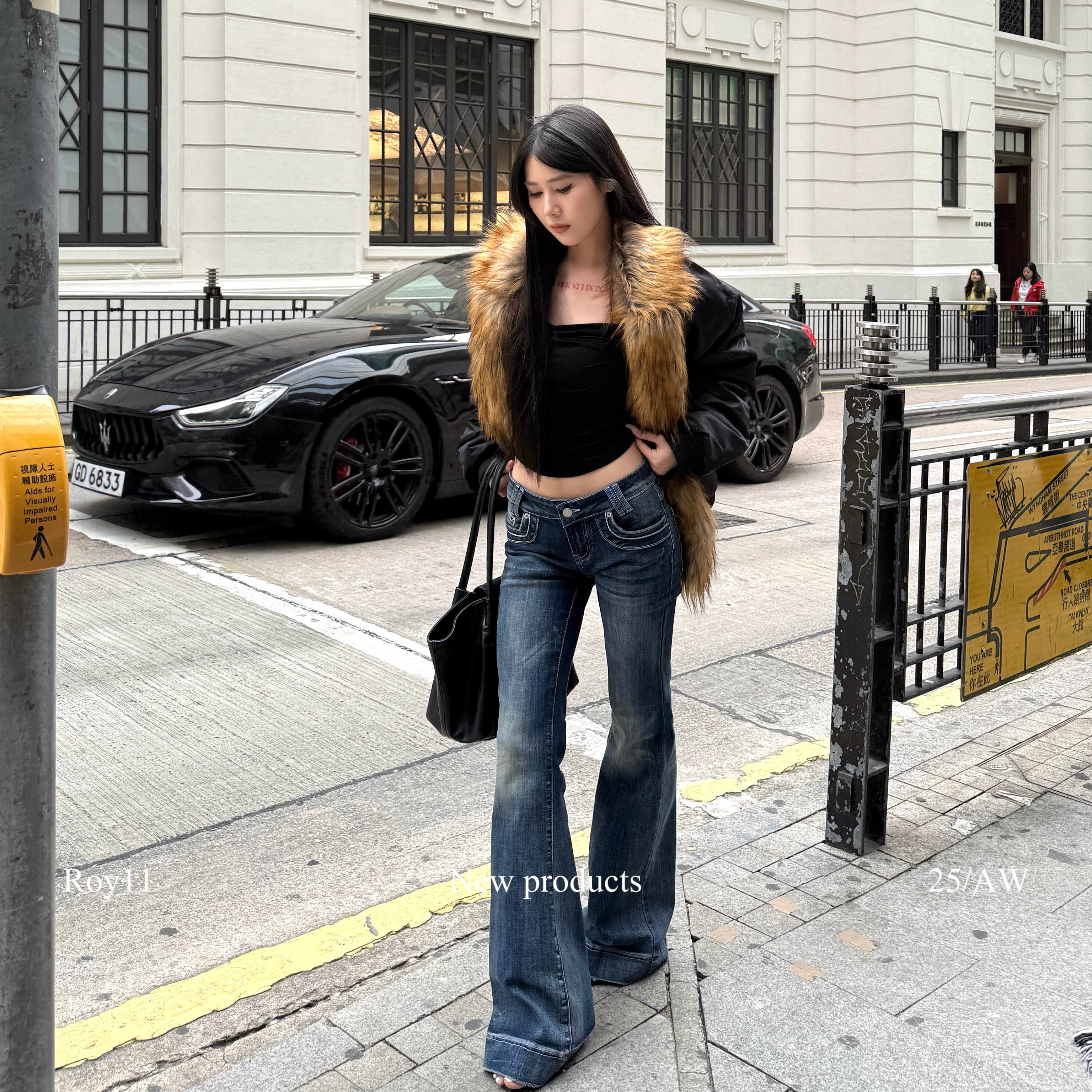 美式辣妹低腰蓝色复古牛仔裤女