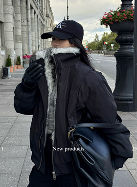 ROY11 莫斯科都市黑色毛毛座山雕棉服秋冬美式街头宽松面包服外套