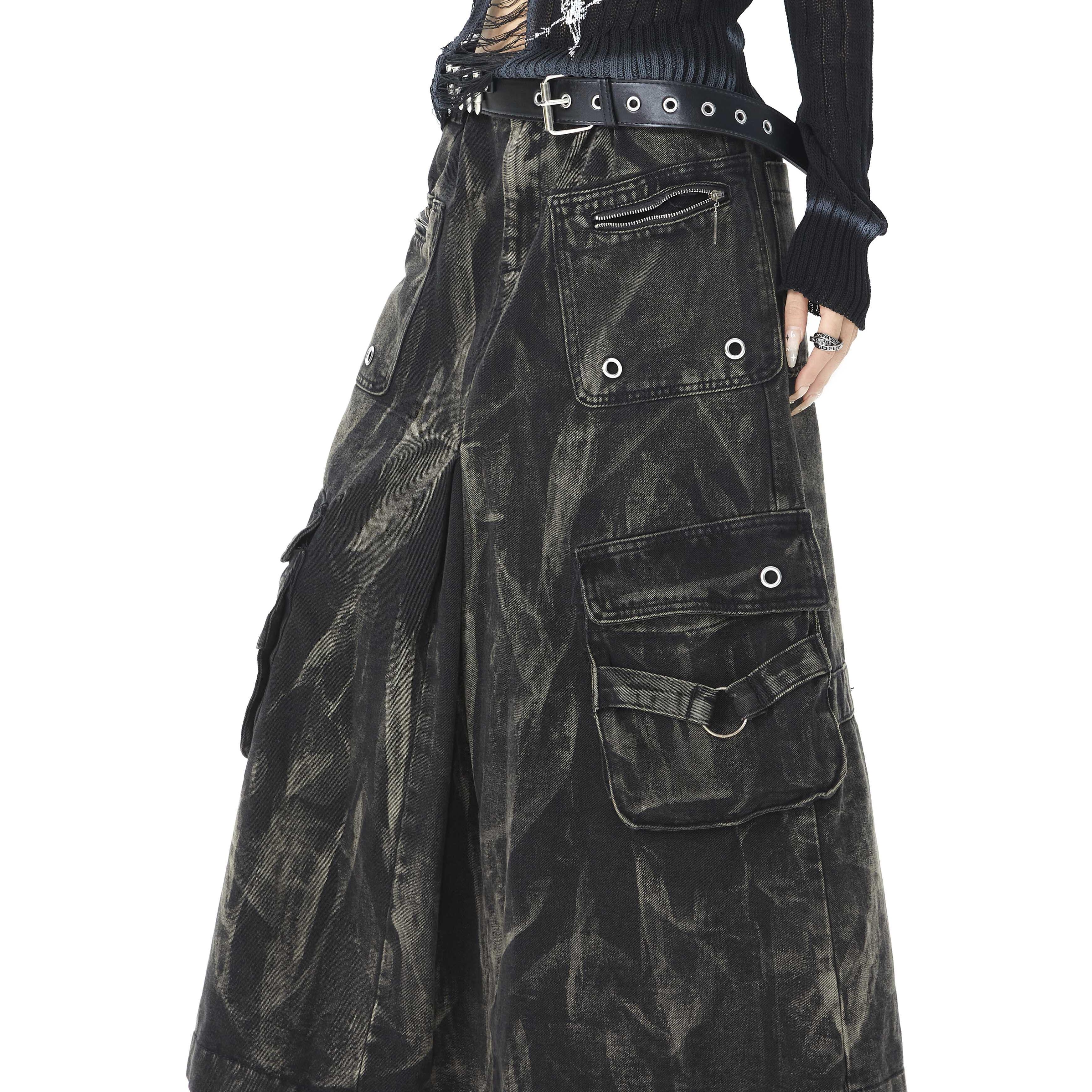 重磅扎染显瘦工装半身裙中长裙