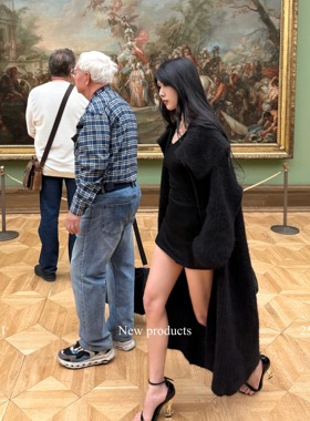 ROY11 慵懒收藏家 黑色毛衣女秋休闲慵懒风外穿开衫针织长款外套