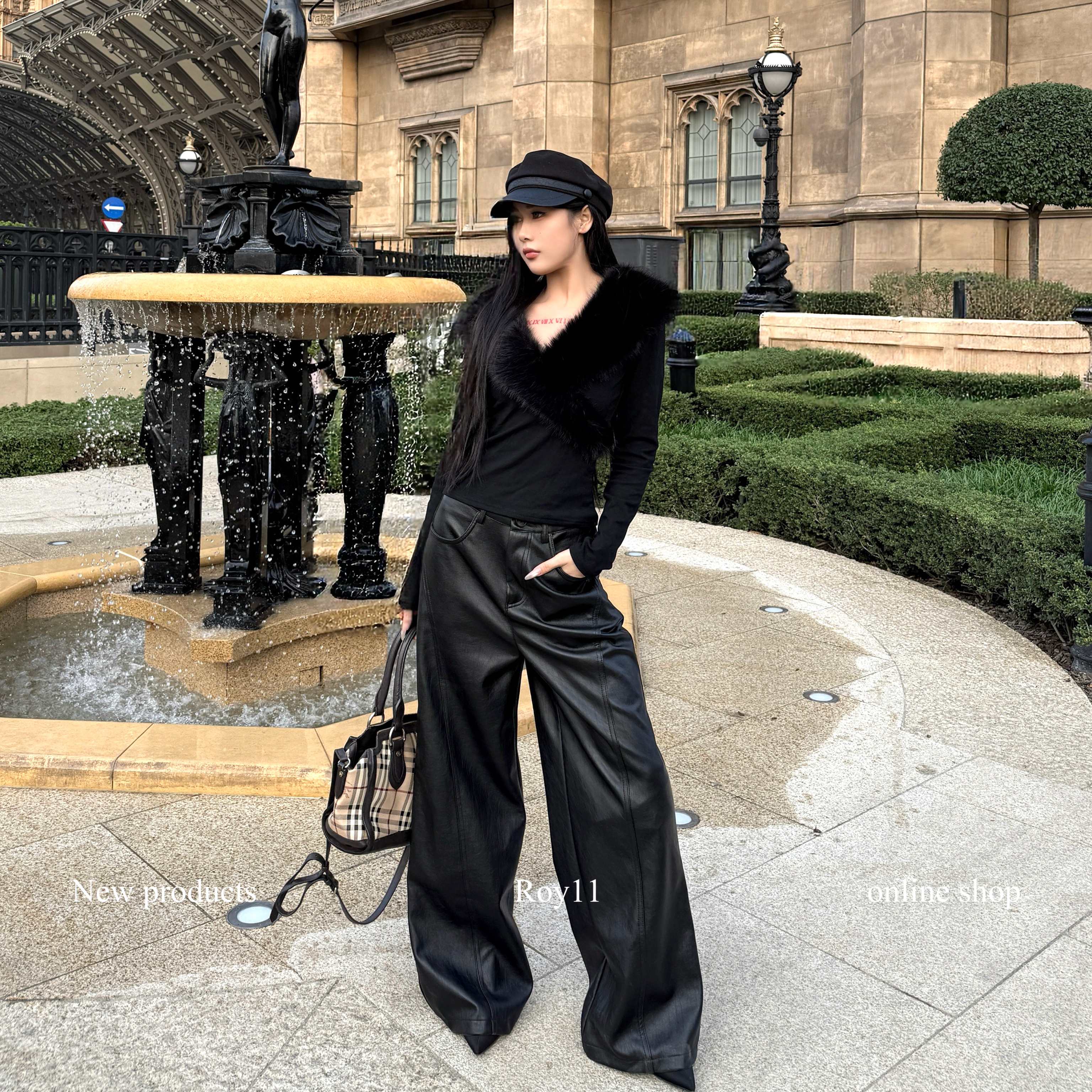高级感垂感通勤黑色PU皮裤女辣妹