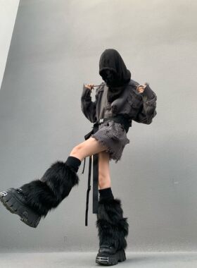 纯色亚文化防寒毛绒男女腿套