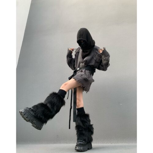 纯色亚文化防寒毛绒男女腿套