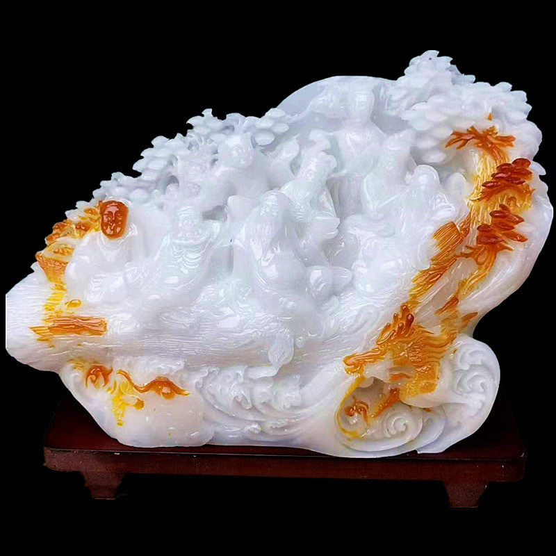 玉石八仙摆件汉白玉芙蓉石工艺品奇石原石石雕居家办公乔迁送礼