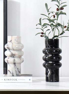 大理石花瓶样板间售楼处客厅玄关茶几桌面软装饰花器创意家居摆件