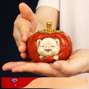 彩铜诸事顺利摆件办公室福猪装饰品生日礼品柿子桌面工艺品