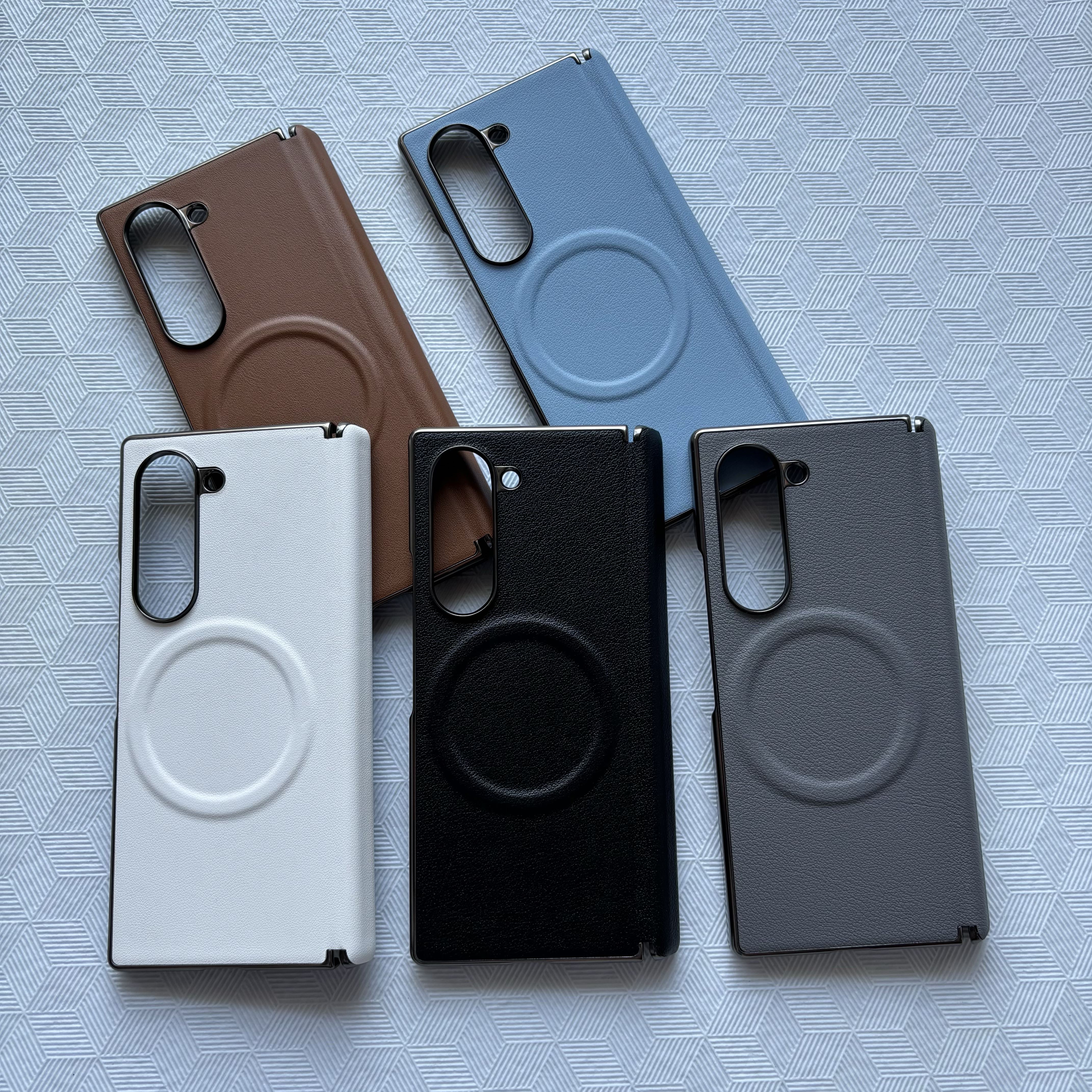 适用于三星Galaxy Z Fold 6手机壳中轴后壳Z Fold5保护套全包磁吸w24防摔铰链超薄fold4折叠屏商务/5/4/3皮纹