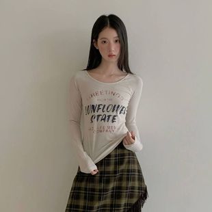NEW u领上衣F6128 OPENING早秋25秋时尚 百搭英文字母印花t恤女长袖