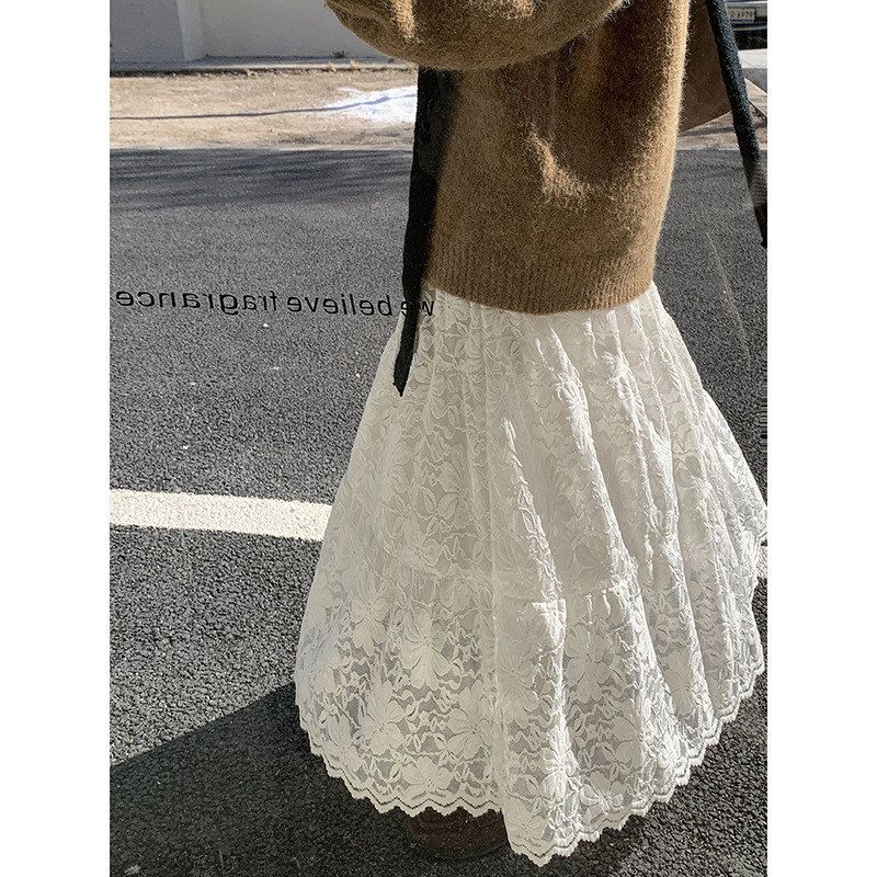 【波卡尔舞曲】歌铭法式复古磨毛刺绣蕾丝半身裙女冬季a字裙N909C