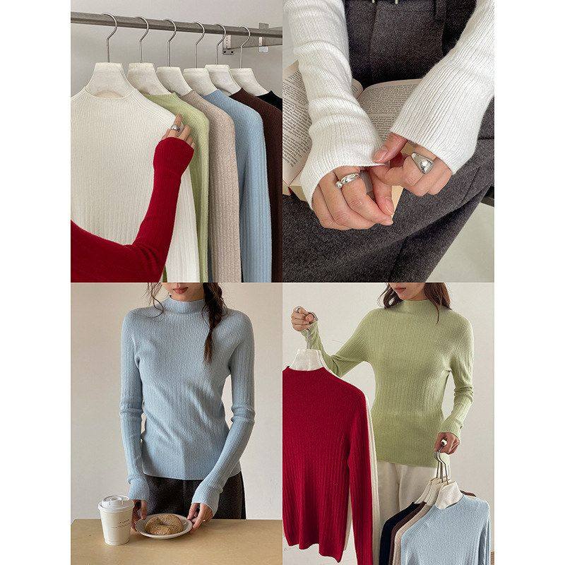 【羊毛多巴胺配色】歌铭韩系半高领针织打底衫冬季长袖内搭W787C