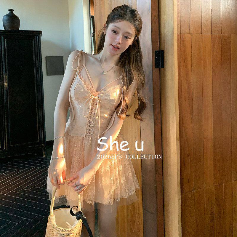 SHE U十三行纯欲辣妹风胸垫蕾丝吊带2026春百搭修身叠穿背心吊带