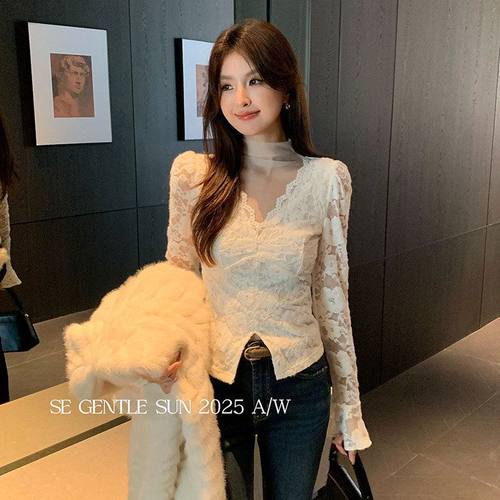 秀熙熙冬季白标款气质蕾丝打底衫