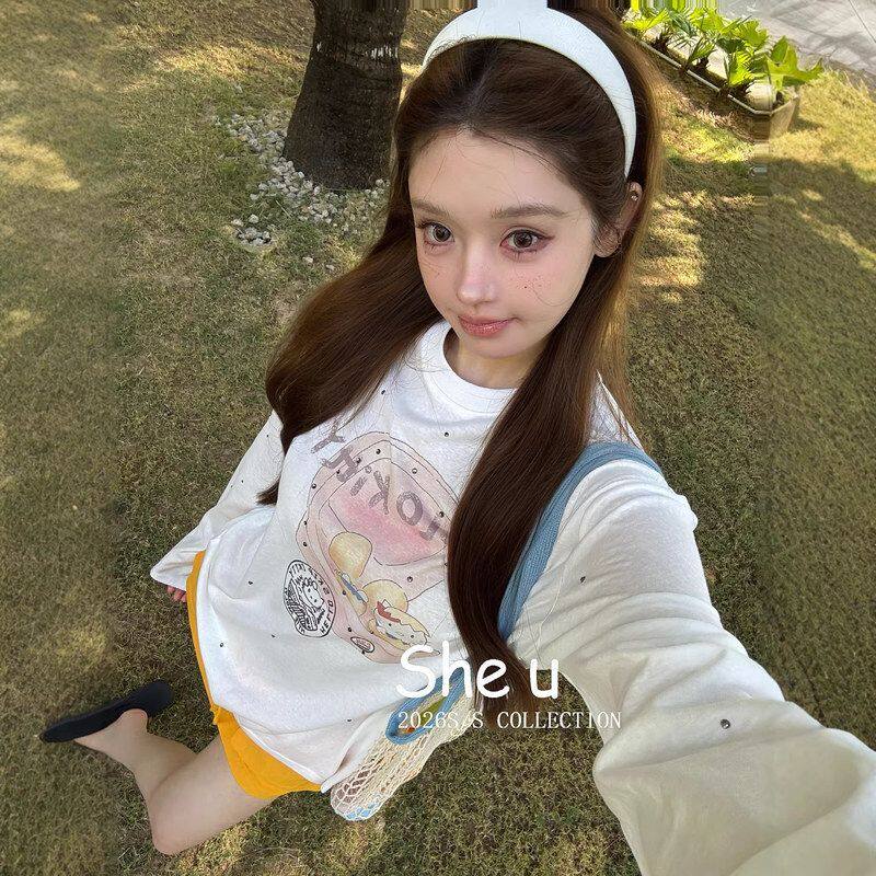 SHEU韩系休闲风凯蒂猫烫钻T恤女