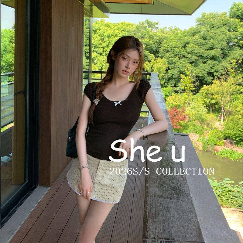 SHE十三行韩系甜美风蕾丝拼接字