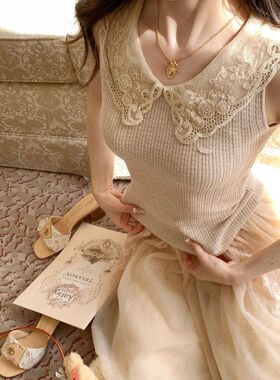 Fabulous Me 古早罗曼史 私服开版蕾丝娃娃领针织上衣背心薄款