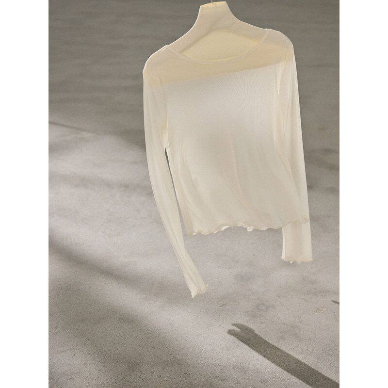 【歌铭】复古网纱圆领内搭打底衫女2026春季新款宽松长袖t恤BD024