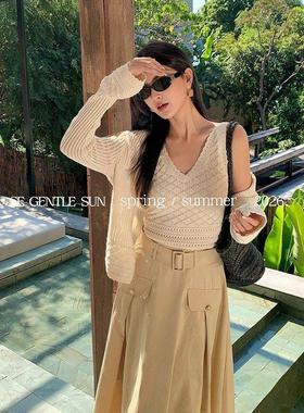 秀熙熙2026秋季白标刺绣针织小吊带背心防晒罩衫两件套装女25595