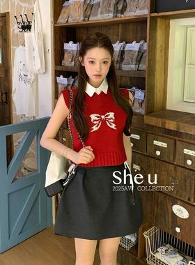 SHE U十三行韩系简约风高腰A字半裙2026秋冬新款百搭显瘦蓬蓬短裙