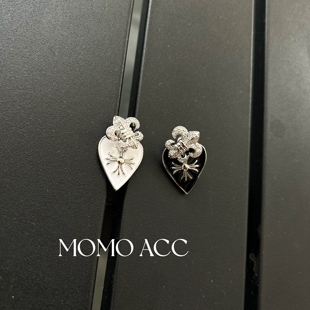 215新款 十字AB面滴釉印花桃心耳钉