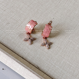 048新款 粉色滴釉老花感微镶吊坠耳饰