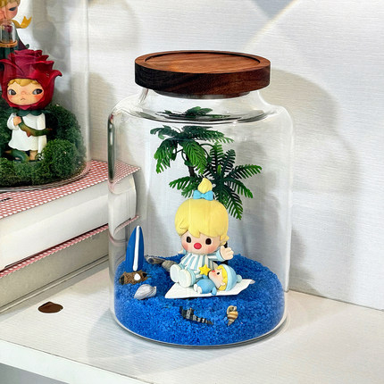 泡泡玛特盲盒造景展示盒小甜豆海边度假小野森林手办diy微景全套
