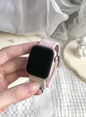 适用AppleWatchS11/109尼龙编织拼色表带iWatchS7苹果手表7654SE