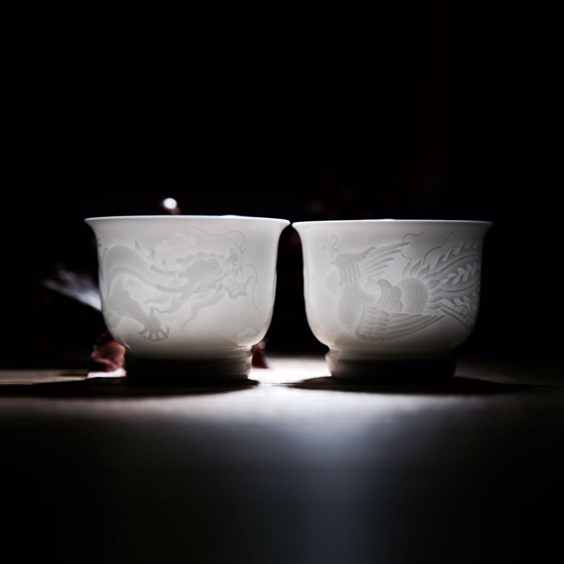 品墨善雅正品景德镇纯手工雕刻茶器个人品茗杯对杯高端定制礼品